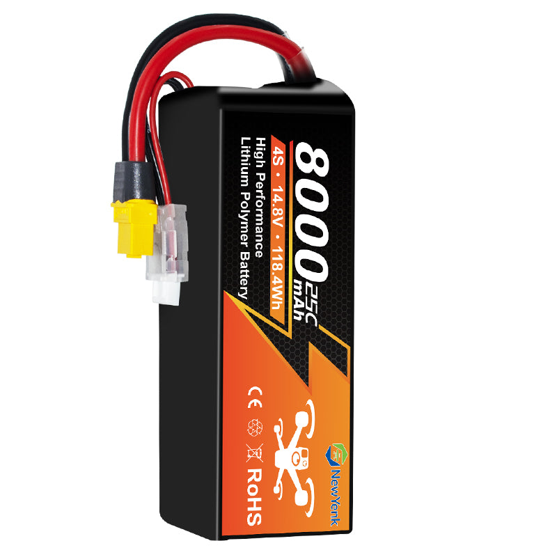 NouvelleYenk 4S 8000mAh 14.8V 25C XT90 Batterie LiPo – Ultra-Capacité Énergie pour Drones FPV, Photographie Aérienne et Avions RC