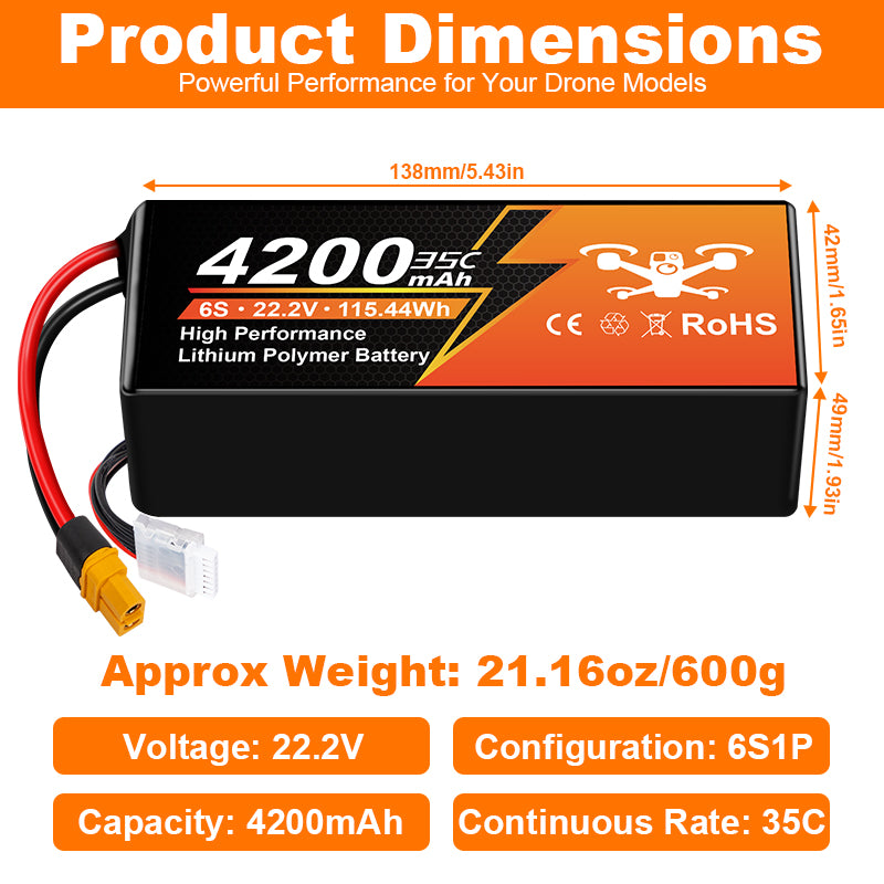 Yattox 6S 4200mAh 35C 100% LCO Lipo Battery with XT60
