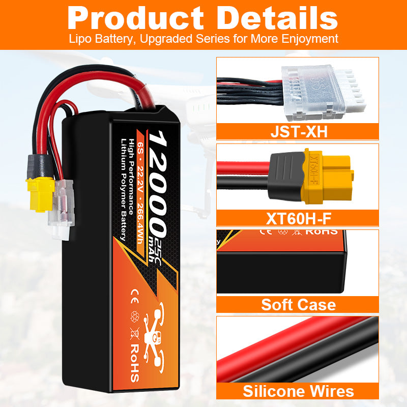 Yattox 6S 12000mAh 22.2V 25C With XT90(Industrial / Aerial LiPo Battery)