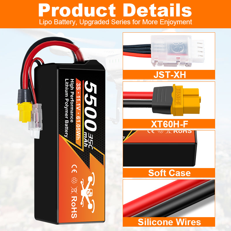 NewYenk 3S 5500mAh 11.1V 35C with EC5/Deans T 100% LCO LiPo Battery