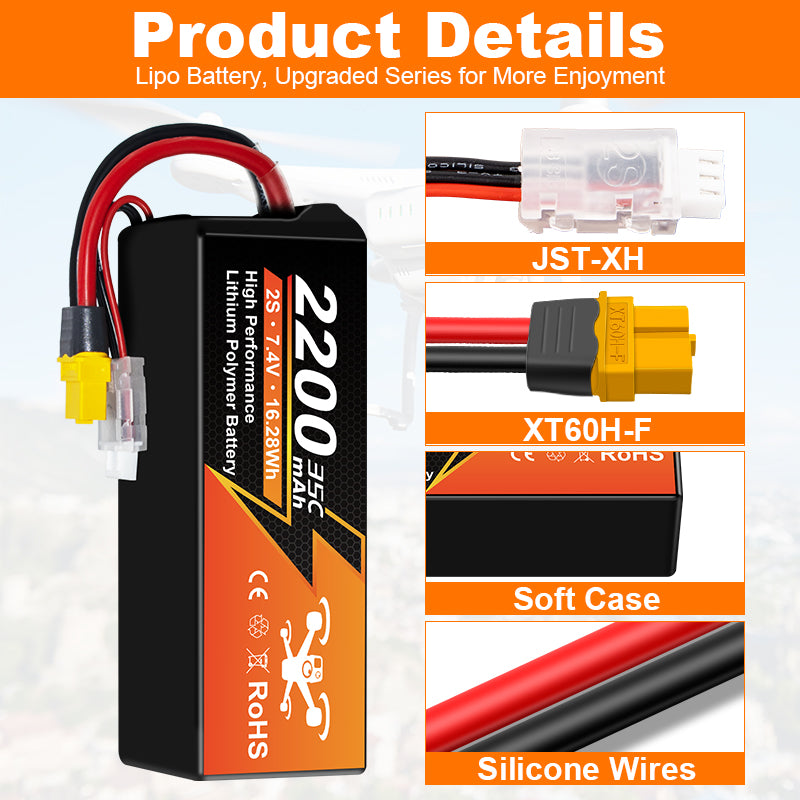 NewYenk 2S 2200mAh 7.4V 40C with XT60/T/Dean Plug 100% LCO LiPo Battery