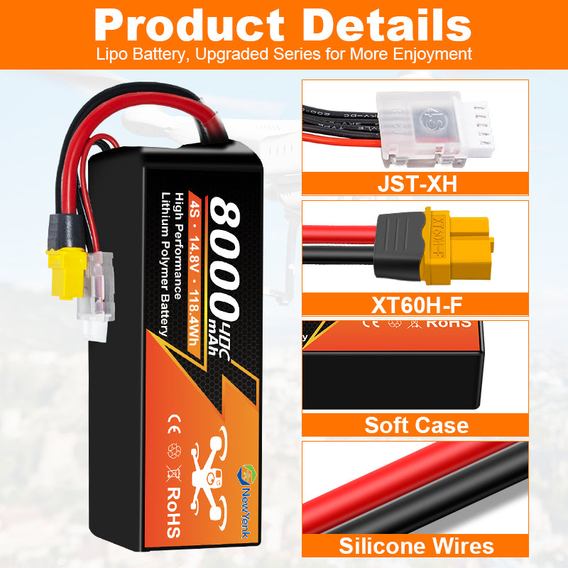 NewYenk 4S 8000mAh 14.8V 40C With XT60 100% LCO LiPo Battery