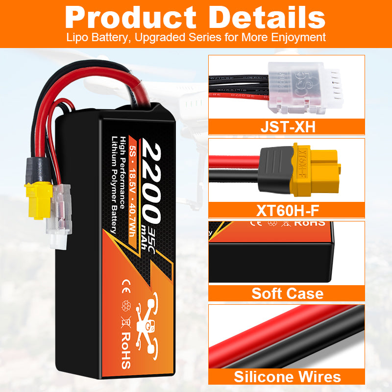 NewYenk 5S 2200mAh 18.5V 35C With XT60/EC3 100% LCO LiPo Battery