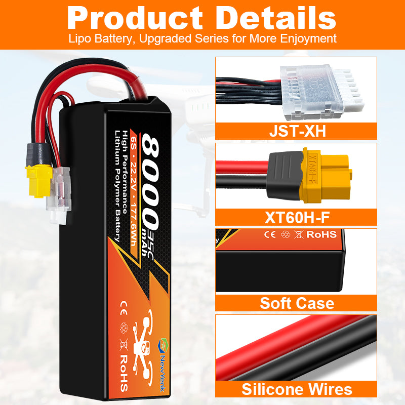 NewYenk 6S 8000mAh 22.2V 35C With EC5/XT90/XT60 LiPo Battery