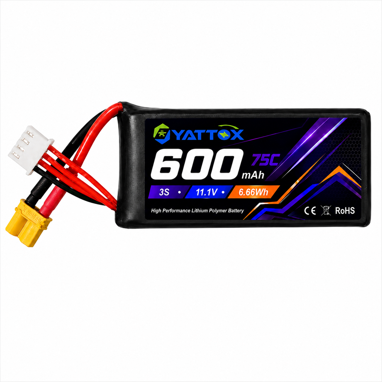 Yattox 3S 600mAh 75C 100%LCO with XT30U Lipo Battery