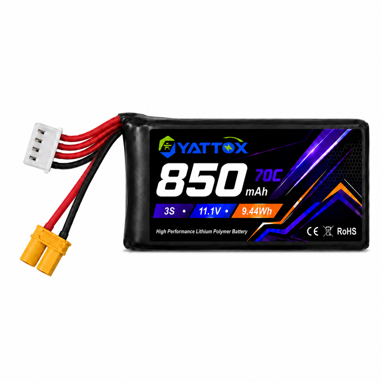 Yattox 3S 850mAh 70C 100% LCO Lipo Battery with XT60/XT30