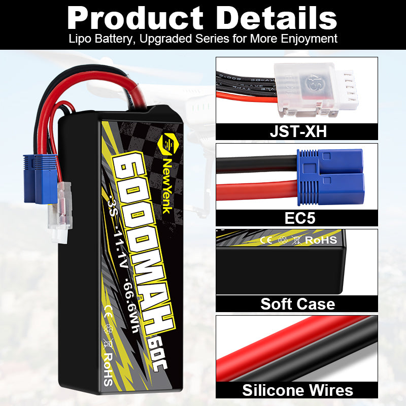 Yattox 3S 6000mAh 60C (Burst 120C)Lipo Battery with EC5 100% LCO Material