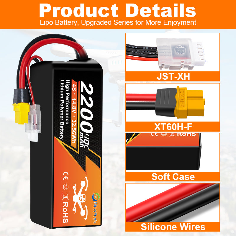 NewYenk 4S 2200mAh 14.8V 40C With XT60 100% LCO LiPo Battery