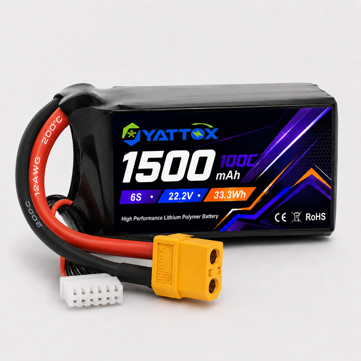 Yattox 1500mAh 6S 100C 100% LCO Lipo Battery With XT60 Plug