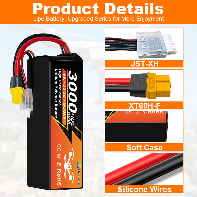 Yattox 6S 3000mAh 40C 100% LCO Lipo Battery Wtih XT60