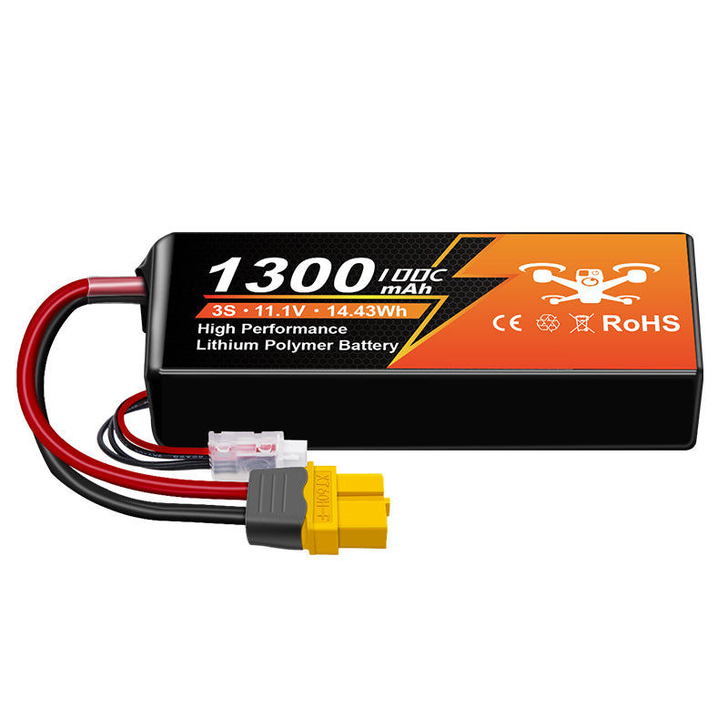 NewYenk 3S 1300mAh 11.1V 100C with XT60 100% LCO LiPo Battery for FPV Drones & RC Planes