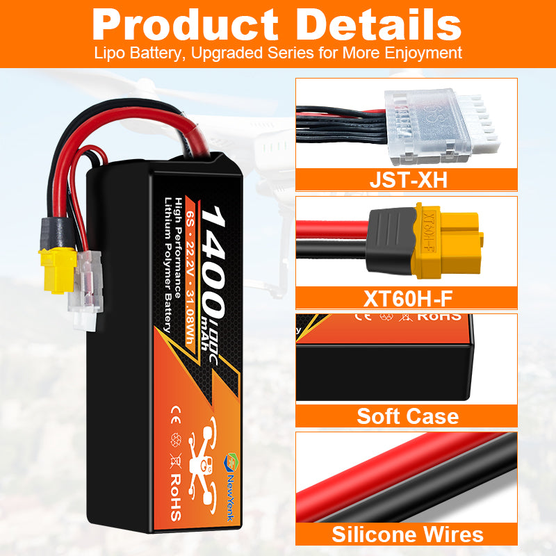 Yattox 6S 1400mAh 22.2V 100C With XT60 Plug 100% LCO LiPo Battery