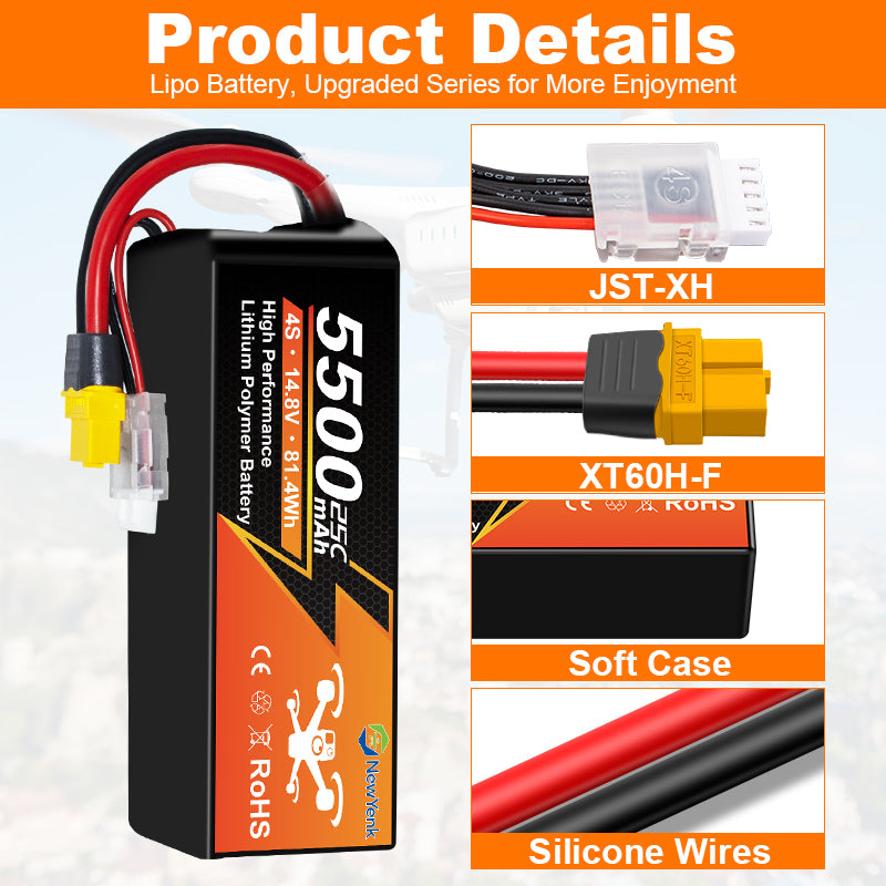NewYenk 4S 5500mAh 14.8V 25C With EC5 100% LCO LiPo Battery