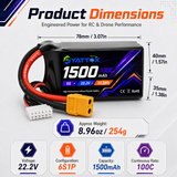Yattox 1500mAh 6S 100C 100% LCO Lipo Battery With XT60 Plug