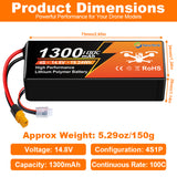 NewYenk 4S 1300mAh 14.8V 100C with XT60 100% LCO LiPo Battery
