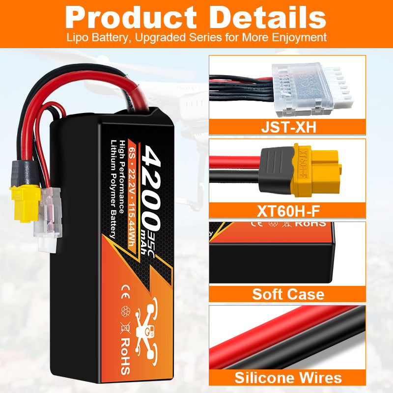 Yattox 6S 4200mAh 35C 100% LCO Lipo Battery with XT60
