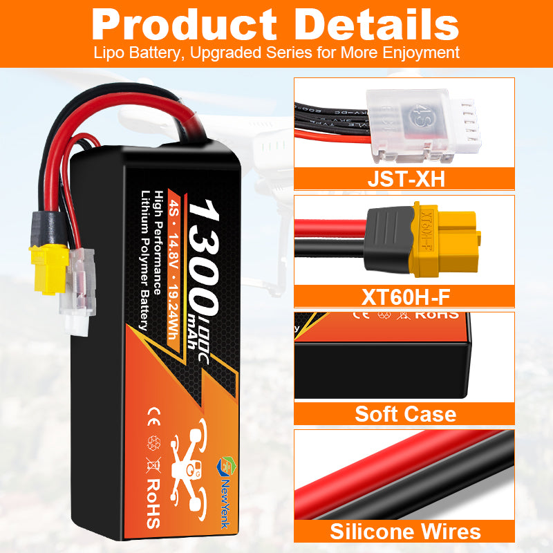 NewYenk 4S 1300mAh 14.8V 100C with XT60 100% LCO LiPo Battery