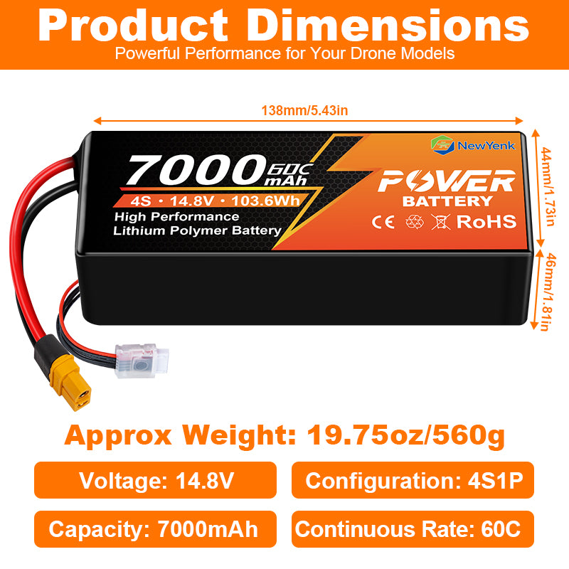 Yattox 4S 7000mAh 60C 100%LCO Lipo Battery