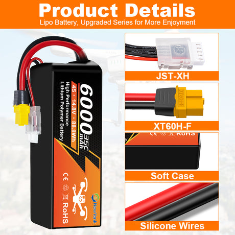NewYenk 4S 6000mAh 14.8V 35C With XT90/EC5 100% LCO LiPo Battery
