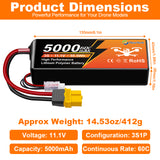 Yattox  3S 5000mAh 11.1V 60C With XT60 Plug 100% LCO LiPo Battery