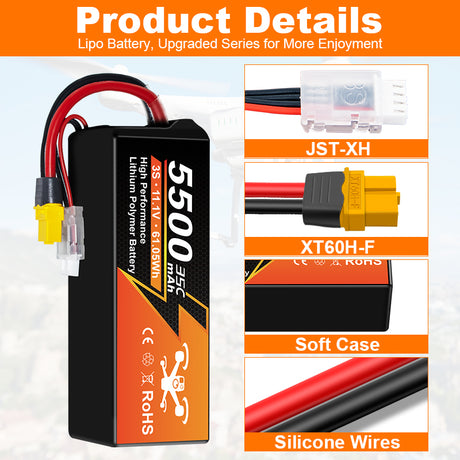 NewYenk 3S 5500mAh 11.1V 35C with EC5/Deans T 100% LCO LiPo Battery
