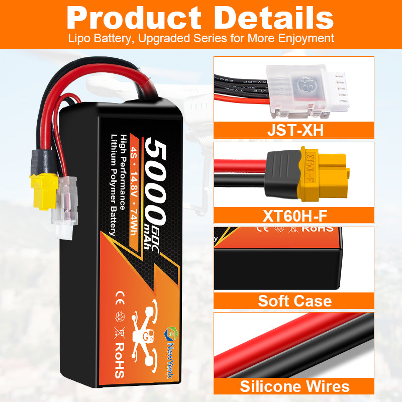 Yattox 4S 5000mAh 60C 100%LCO Lipo Battery