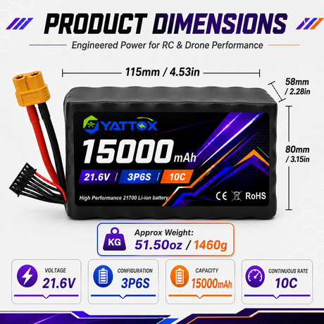 Yattox 3P6S 15000mAh 21.6V 10C 21700 Li-ion Battery