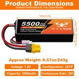 NewYenk 2S 5500mAh 7.4V 25C With EC5 100% LCO LiPo Battery