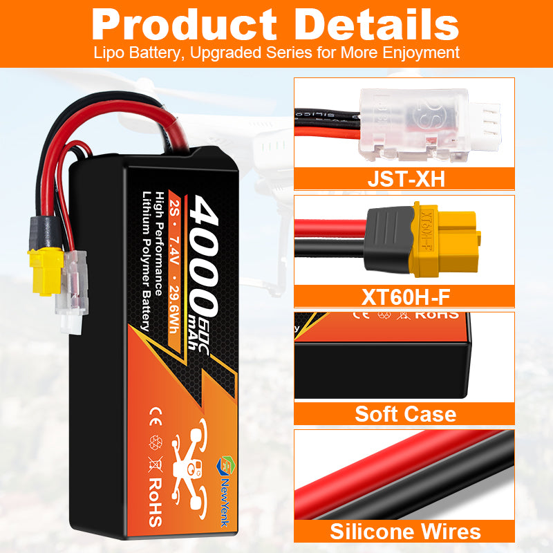 Yattox 2S 4000mAh 60C 100%LCO Lipo Battery
