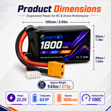 Yattox 6S 1800mAh 22.2V 100C With XT60 Plug 100% LCO LiPo Battery
