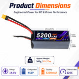 14.8V 4S 5200mAh 120C 4S1P 100%LCO Hardcase Lipo Battery