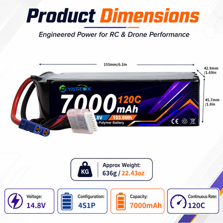 Yattox 4S 7000mAh 60C 100%LCO Lipo Battery