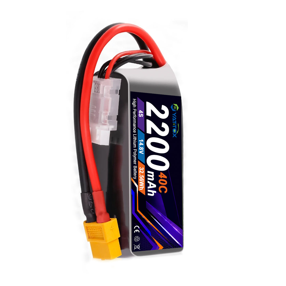Yattox 4S 2200mAh 14.8V 40C With XT60 100% LCO LiPo Battery