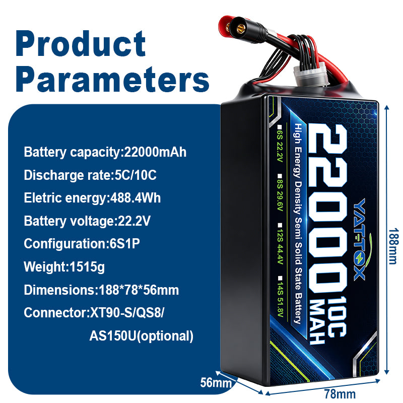 Yattox  6S 22000mAh 22.2V 10C With XT90-S Semi Solid State Battery