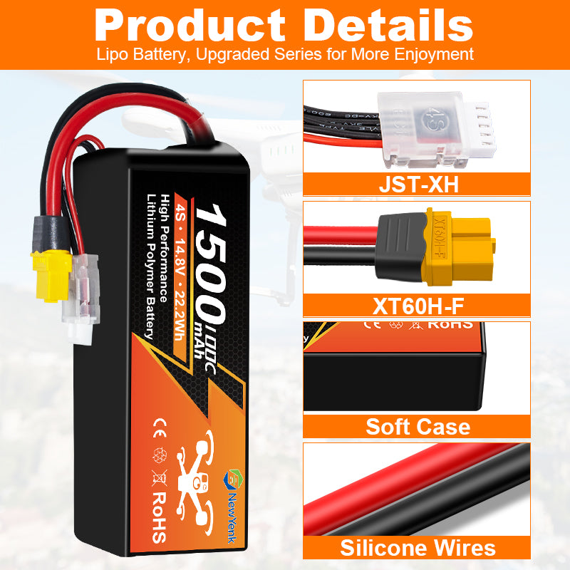 NewYenk 4S 1500mAh 14.8V 100C with XT60 100% LCO LiPo Battery