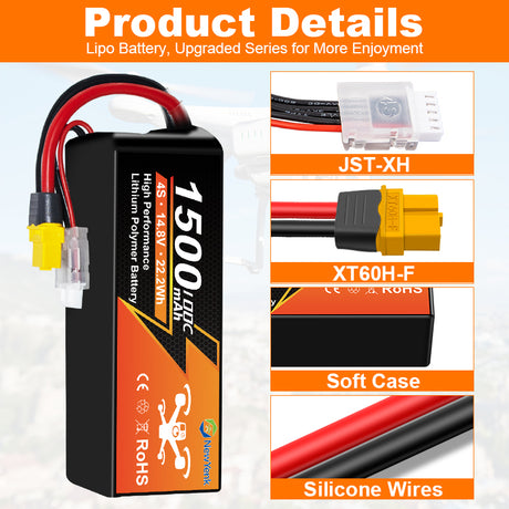 NewYenk 4S 1500mAh 14.8V 100C with XT60 100% LCO LiPo Battery
