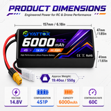 Yattox  4S 6000mAh 60C （Burst 120C）Lipo Battery with EC5 100% LCO