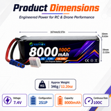 Yattox 2S 8000mAh 100C 100%LCO Lipo Battery