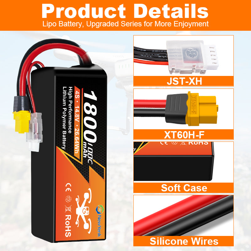 NewYenk 4S 1800mAh 14.8V 100C with XT60 100% LCO LiPo Battery
