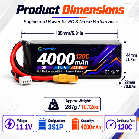 Yattox 3S 4000mAh 120C 100% LCO Lipo Battery