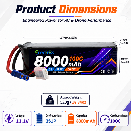 Yattox 3S 8000mAh 100C 100%LCO Lipo Battery