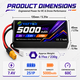 Yattox 2S 5000mAh 60C 100%LCO Lipo Battery