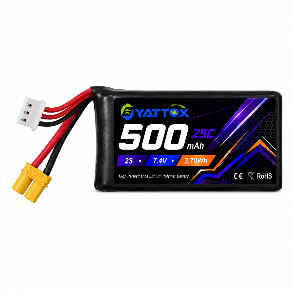 Yattox 2S 500mAh 25C 100%LCO Lipo Battery with XT30U
