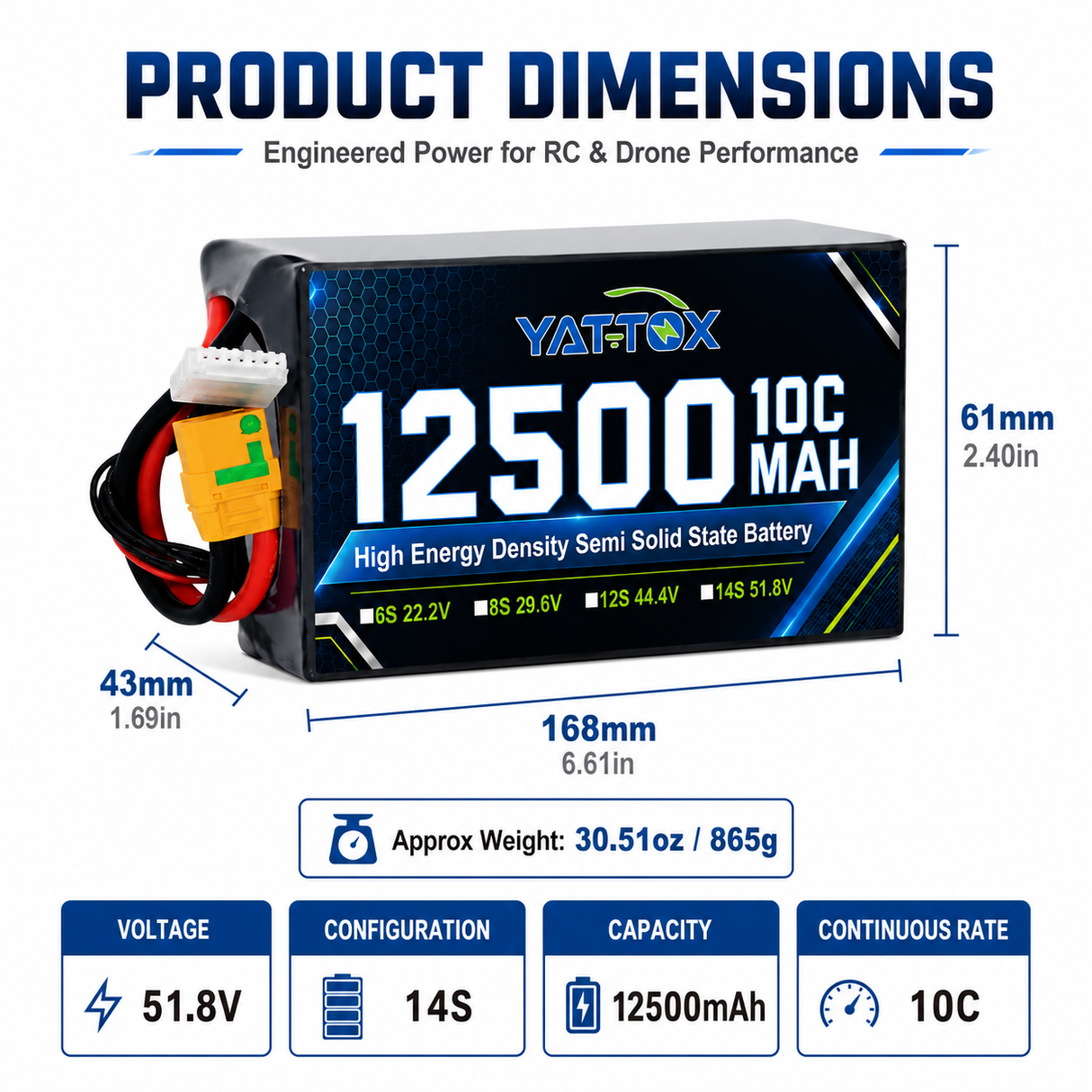 Yattox 6S 12500mah 10C Solid State Battery
