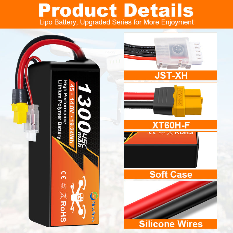 NewYenk 4S 1300mAh 14.8V 120C with XT60 100% LCO LiPo Battery