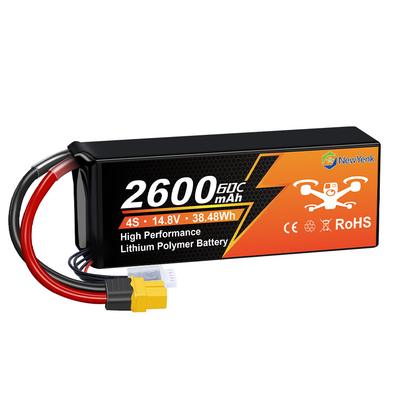NewYenk 4S 2600mAh 14.8V 60C avec batterie LiPo XT60 – puissance à décharge élevée pour drones de course FPV, quads freestyle et avions RC