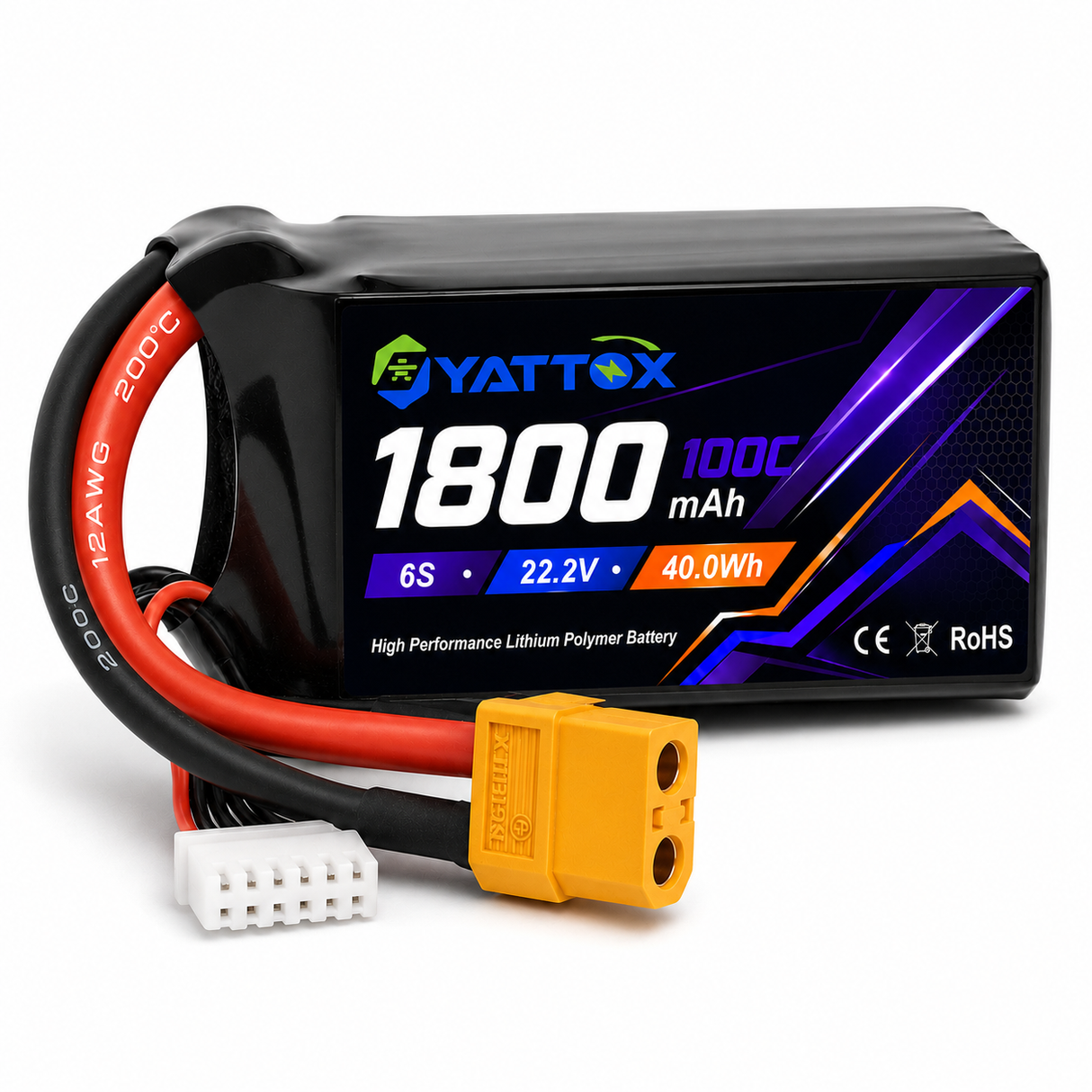 Yattox 6S 1800mAh 22.2V 100C With XT60 Plug 100% LCO LiPo Battery