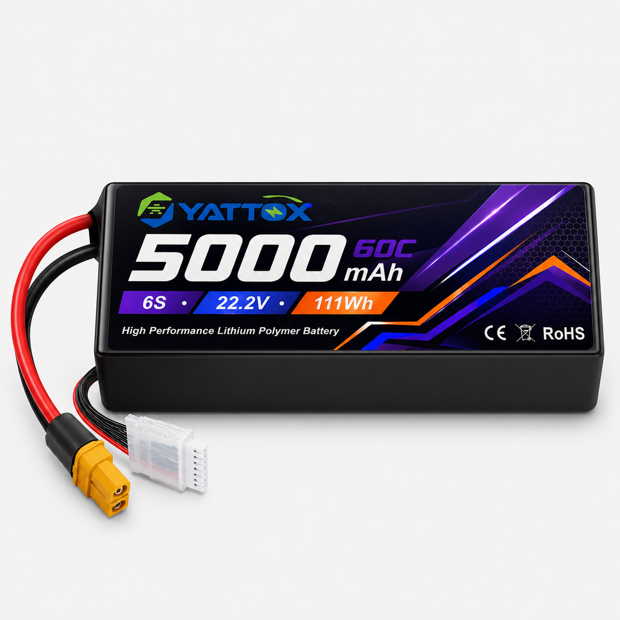 Yattox 6S 5000mAh 60C 100% LCO Lipo Battery with EC5/XT90