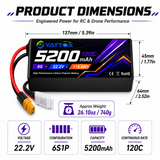 Yattox 6S 5200mAh 120C 100%LCO Lipo Battery