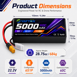 Yattox 6S 5000mAh 60C 100% LCO Lipo Battery with EC5/XT90